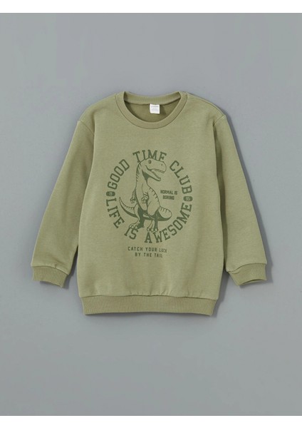 Lcw Kids Yeşil Bisiklet Yaka Baskılı Erkek Çocuk Sweatshirt 2'li fiyatları