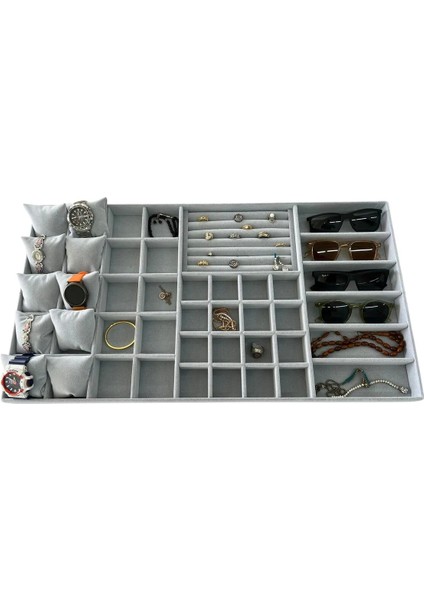 Süet Kumaş 70/38 cm Süet Kaplama Gri Renk Çekmece Içi Takı Düzenleyicisi