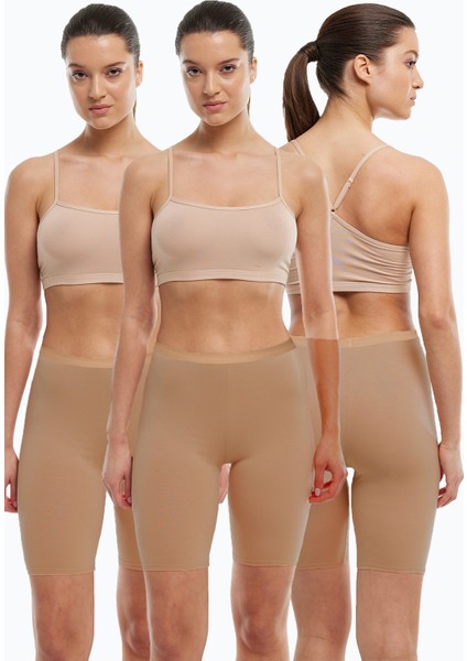 Kadın 3 Adet Cappuccino Iç Göstermeyen Görünmez Dizüstü Iz Yapmayan Modal Yüksek Bel Tayt 3M113