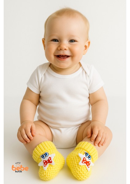 Yıldız Desenli Bebek Patik 1 Yaş %100 Triko Örgü Patik – Kız ve Erkek Bebek Için Örgü Pamuklu Patik modelleri