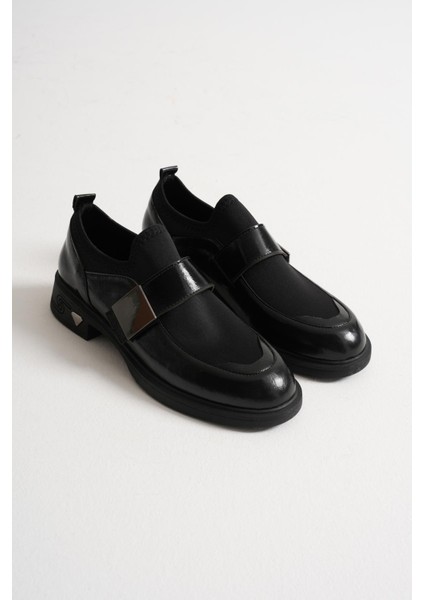 Elina Kadın Siyah Rugan Streçli Metal Aksesuarlı Cırt Detay Günlük Ayakkabı fiyatları