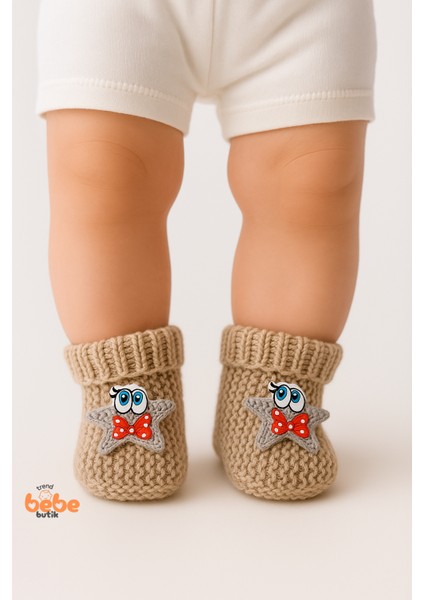 Yıldız Desenli Bebek Patik 1 Yaş %100 Triko Örgü Patik – Kız ve Erkek Bebek Için Örgü Pamuklu Patik