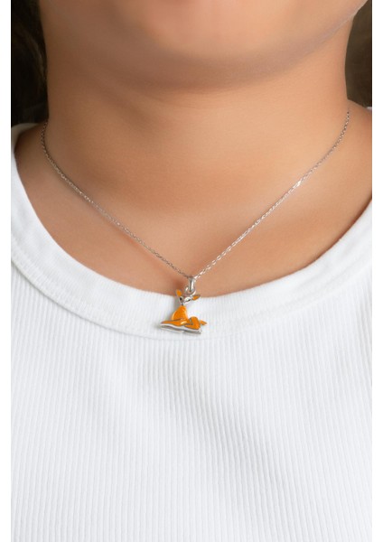 Turuncu Kedi 18 Ayar Beyaz Altın Kaplama 33 cm Gümüş Çocuk Kolye fiyatları