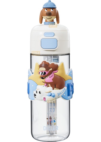 600ML Yeni Koleksiyon Sevimli Hayvanlar Süslü Pipetli/pipetsiz El Askılı Tritan Çocuk Matarası