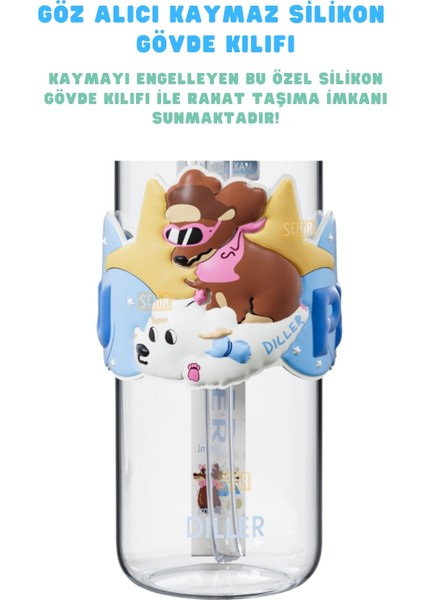 600ML Yeni Koleksiyon Sevimli Hayvanlar Süslü Pipetli/pipetsiz El Askılı Tritan Çocuk Matarası modelleri