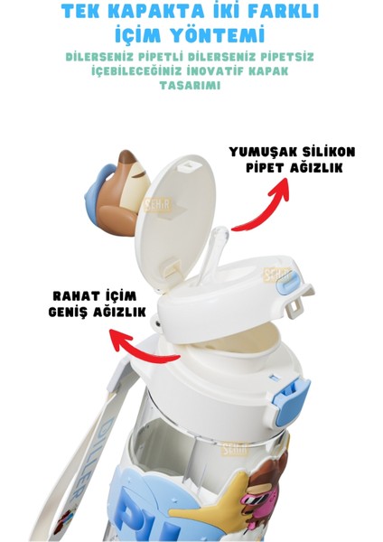 600ML Yeni Koleksiyon Sevimli Hayvanlar Süslü Pipetli/pipetsiz El Askılı Tritan Çocuk Matarası fırsatları