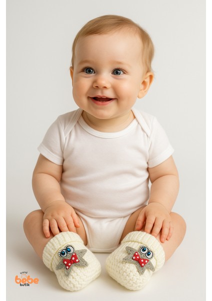 Yıldız Desenli Bebek Patik 1 Yaş %100 Triko Örgü Patik – Kız ve Erkek Bebek Için Örgü Pamuklu Patik modelleri