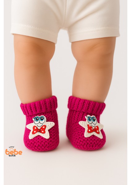 Yıldız Desenli Bebek Patik 1 Yaş %100 Triko Örgü Patik – Kız ve Erkek Bebek Için Örgü Pamuklu Patik
