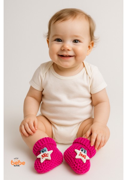 Yıldız Desenli Bebek Patik 1 Yaş %100 Triko Örgü Patik – Kız ve Erkek Bebek Için Örgü Pamuklu Patik modelleri