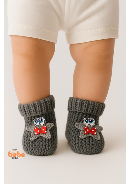 Yıldız Desenli Bebek Patik 1 Yaş %100 Triko Örgü Patik – Kız ve Erkek Bebek Için Örgü Pamuklu Patik