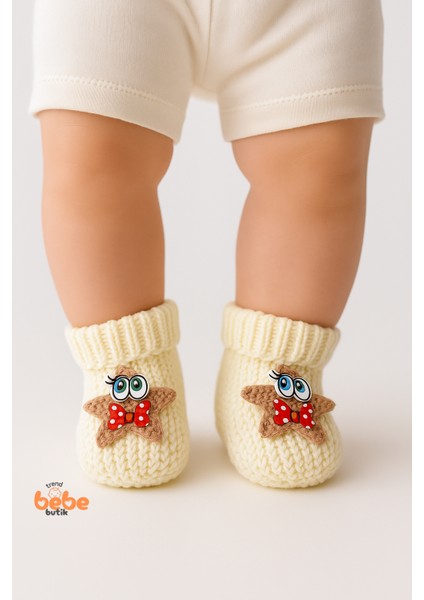 Yıldız Desenli Bebek Patik 1 Yaş %100 Triko Örgü Patik – Kız ve Erkek Bebek Için Örgü Pamuklu Patik