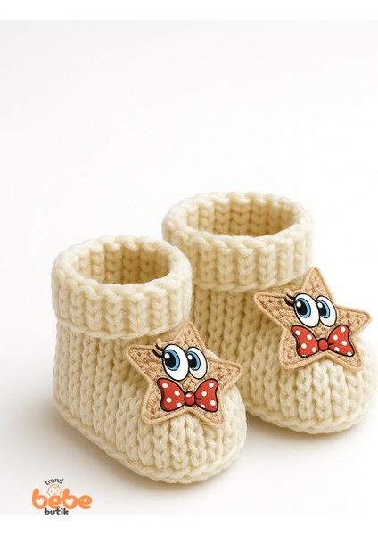Yıldız Desenli Bebek Patik 1 Yaş %100 Triko Örgü Patik – Kız ve Erkek Bebek Için Örgü Pamuklu Patik fiyatları