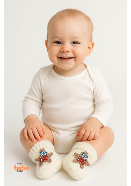 Yıldız Desenli Bebek Patik 1 Yaş %100 Triko Örgü Patik – Kız ve Erkek Bebek Için Örgü Pamuklu Patik modelleri