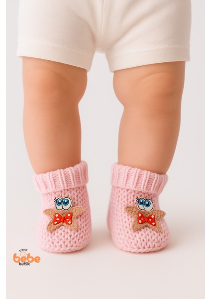 Yıldız Desenli Bebek Patik 1 Yaş %100 Triko Örgü Patik – Kız ve Erkek Bebek Için Örgü Pamuklu Patik