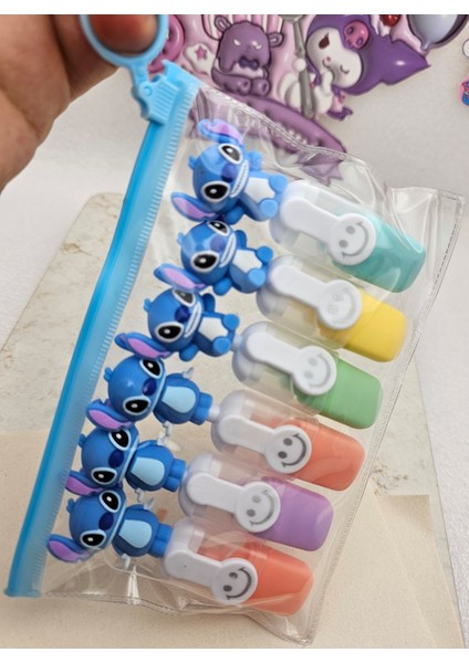 Stitch 6'lı Fosforlu Kalem Stitch Figürlü Rengarenk Kalemler Okul Öncesi Hediyelik Keçeli Fosfor fırsatları