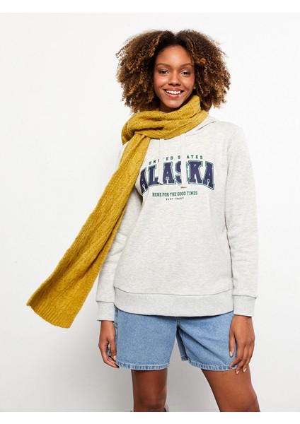 Lcw Vision Gri Baskılı Kadın Kalın Hoodie