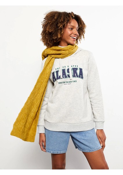 Lcw Vision Gri Baskılı Kadın Kalın Hoodie fiyatları