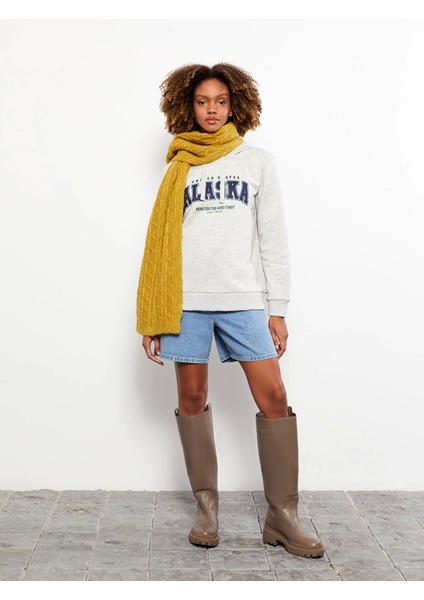 Lcw Vision Gri Baskılı Kadın Kalın Hoodie modelleri