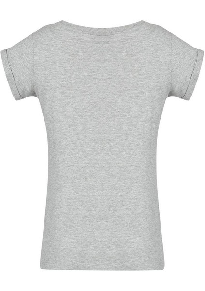 Catty Kadın Gri Baskılı Bisiklet Yaka Tişört