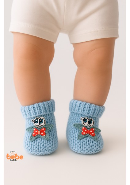 Yıldız Desenli Bebek Patik 1 Yaş %100 Triko Örgü Patik – Kız ve Erkek Bebek Için Örgü Pamuklu Patik