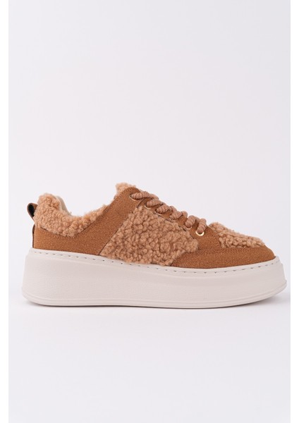 Fleecy Kalın Taban Bağcıklı Peluş Detaylı Kadın Kışlık Sneaker Spor Ayakkabı modelleri