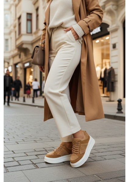 Fleecy Kalın Taban Bağcıklı Peluş Detaylı Kadın Kışlık Sneaker Spor Ayakkabı fırsatları