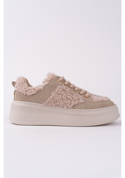 Fleecy Kalın Taban Bağcıklı Peluş Detaylı Kadın Kışlık Sneaker Spor Ayakkabı fırsatları