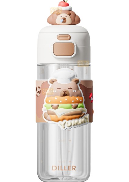 600ML Yeni Koleksiyon Sevimli Hayvanlar Süslü Pipetli/pipetsiz El Askılı Tritan Çocuk Matarası