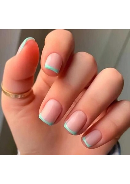 24 Adet Yeşil Renk Fransız Küt Uçlu Kare Şekil Takma Tırnak fiyatları