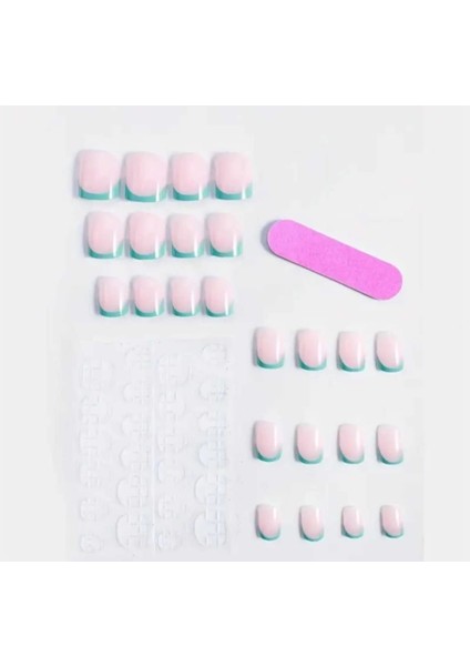 24 Adet Yeşil Renk Fransız Küt Uçlu Kare Şekil Takma Tırnak fırsatları