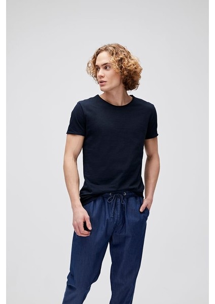 O-Neck Erkek Lacivert Basic Bisiklet Yaka Tişört modelleri