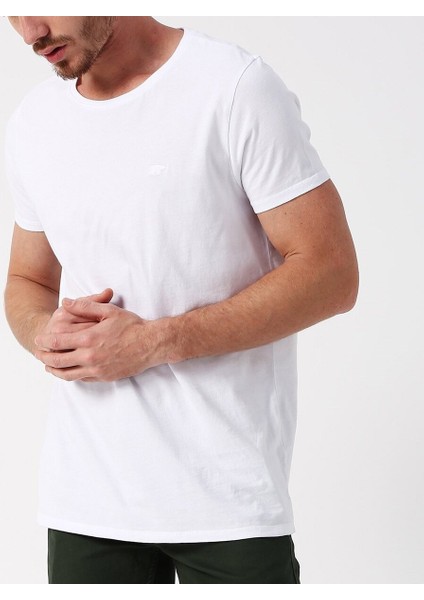 Erkek Beyaz Bisiklet Yaka T-Shirt