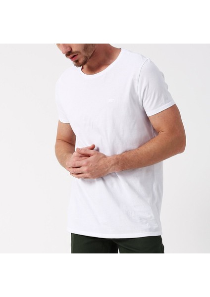 Erkek Beyaz Bisiklet Yaka T-Shirt modelleri