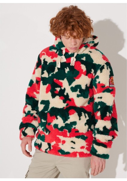 Regular Fit Normal Kesim Kapüşonlu Renkli Sherpa Sweatshirt