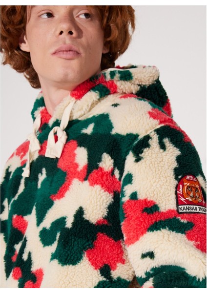 Regular Fit Normal Kesim Kapüşonlu Renkli Sherpa Sweatshirt