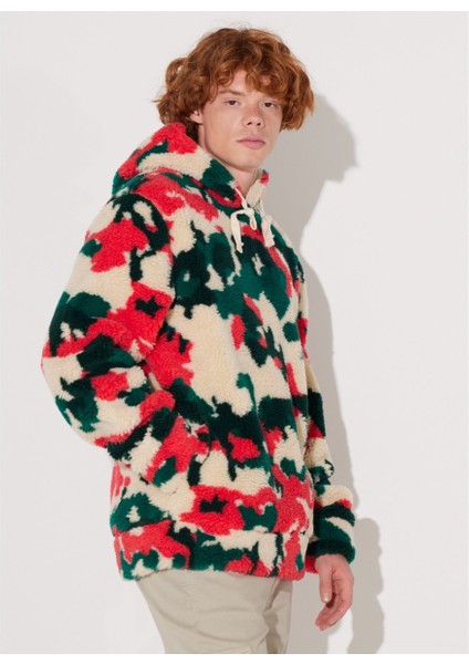 Regular Fit Normal Kesim Kapüşonlu Renkli Sherpa Sweatshirt