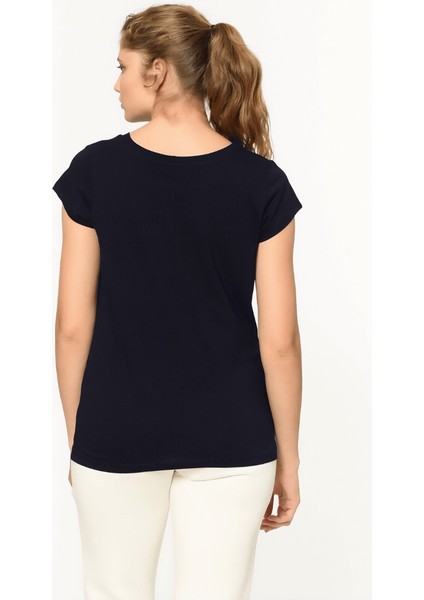 Catty Kadın Lacivert Baskılı Bisiklet Yaka Tişört indirimleri