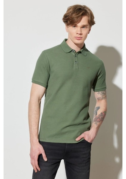 Regular Fit Normal Kesim %100 Pamuk Polo Yaka Haki Tişört