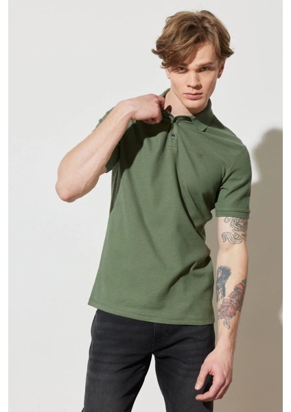 Regular Fit Normal Kesim %100 Pamuk Polo Yaka Haki Tişört
