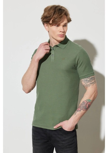 Regular Fit Normal Kesim %100 Pamuk Polo Yaka Haki Tişört