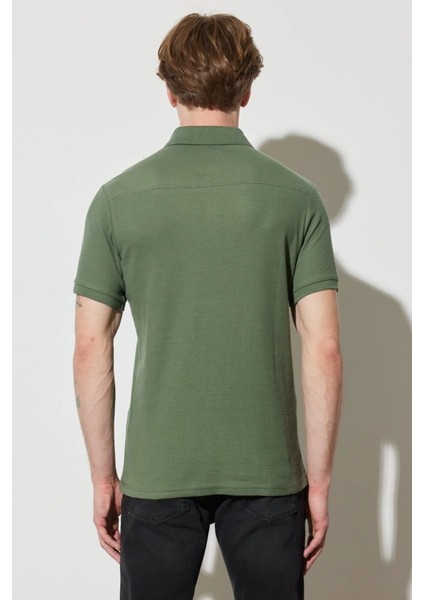 Regular Fit Normal Kesim %100 Pamuk Polo Yaka Haki Tişört