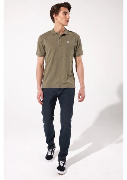 Regular Fit Normal Kesim Polo Yaka İndigo Tişört