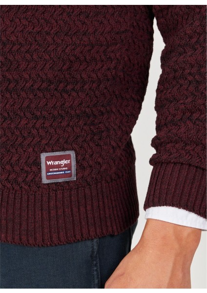 Regular Fit Normal Kesim Bisiklet Yaka Bordo Triko Kazak