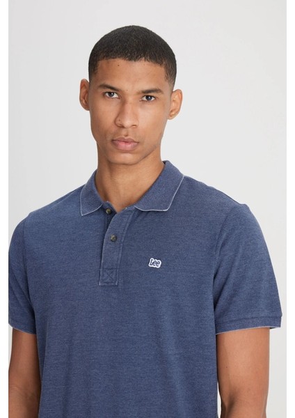 Regular Fit Normal Kesim Polo Yaka İndigo Tişört