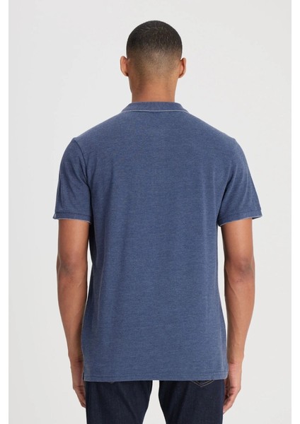 Regular Fit Normal Kesim Polo Yaka İndigo Tişört