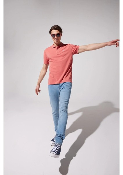 Regular Fit Normal Kesim Polo Yaka İndigo Tişört