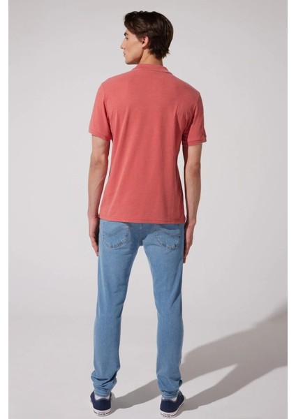 Regular Fit Normal Kesim Polo Yaka İndigo Tişört