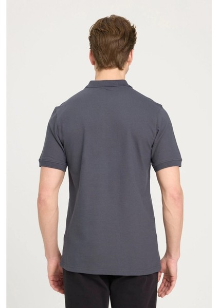 Regular Fit Normal Kesim Polo Yaka %100 Pamuk Antrasit Tişört