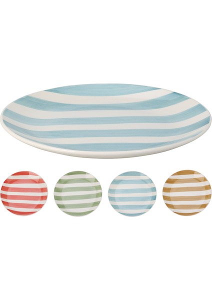 1 Adet Seramik Çok Renkli Yemek Tabağı Soft Desenli Çizgili 27CM 4ASS.
