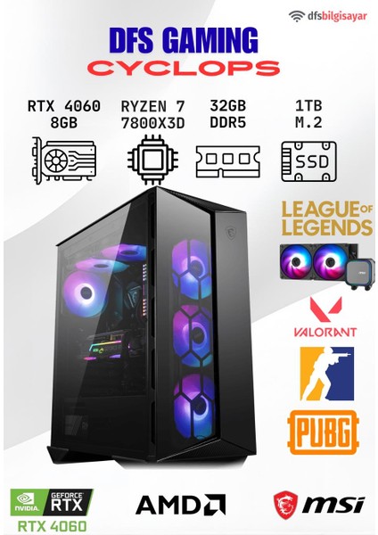 Dfs Gamıng Cyclops Ryzen 7 7800X3D-B650M-RTX 4060-32GB Ddr5 Ram-1tb M.2 Ssd-Oyuncu Bilgisayarı Sistem Tavsiyesi